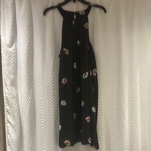 CeCe Black Midi Dress with Floral Accents